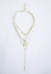 Multi-Layered Coin Pearl Gold Lock Necklace