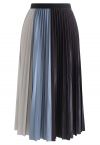 Pleated Sheen Color Block Midi Skirt in Blue