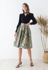 Spring Scenery Jacquard Pleated Midi Skirt