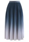 Blue Gradient Pleated Midi Skirt