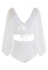 Pure White Semi-Sheer Sleeve Bikini Set