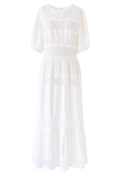 Lace Inserted White Maxi Dress