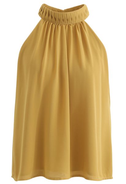 Pleats Embellished Halter Top in Mustard