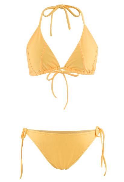 Self-Tied String Halter Bikini Set in Yellow