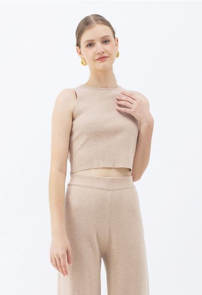 Bowknot Wrap Back Sleeveless Crop Knit Top in Linen