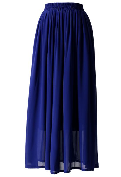 Blue Pleated Maxi Skirt  