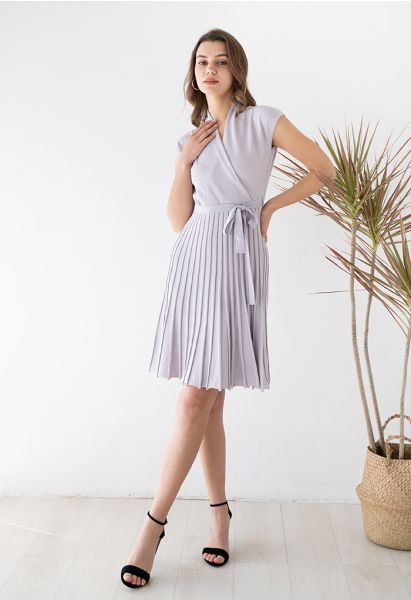 Pleated Sleeveless Wrapped Knit Dress in Lavender