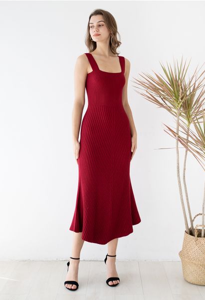 Slender Soft Knit Cami Dress in Red