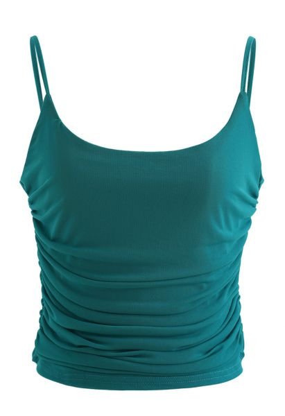 Ruched Soft Mesh Cami Top in Turquoise