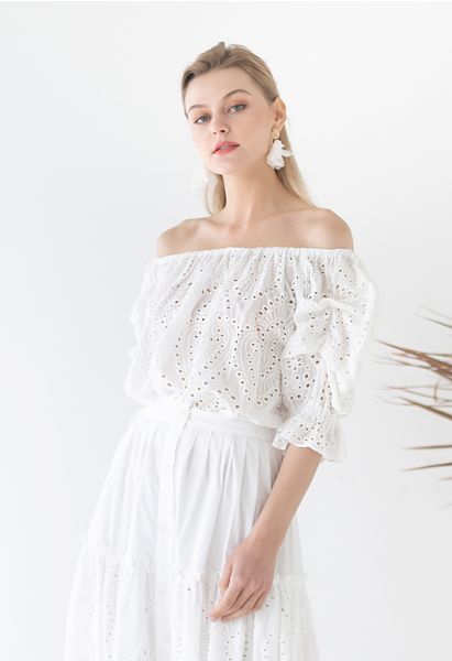 Summer Loving Eyelet Off-Shoulder Crop Top