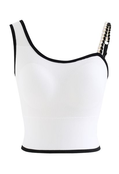 Distinctive Straps Ribbed Bra Top in White