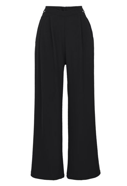 Cutout Waist Wide Leg Pants in Black