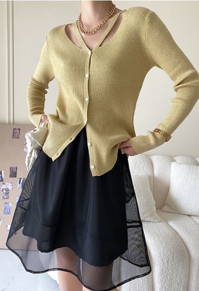 V-Neck Cutout Cozy Knit Top in Mustard