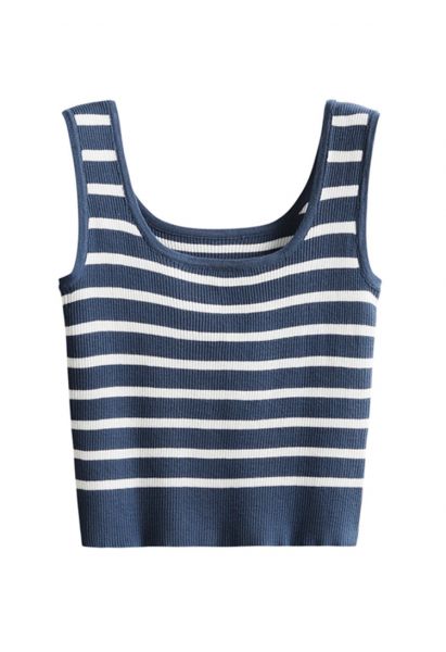 Striped Knit Crop Tank Top in Navy