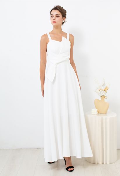 Exaggerated Knot Cami Gown in White