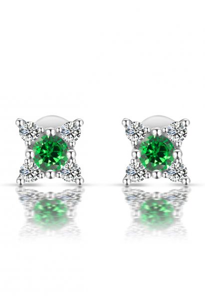 Four Angle Star Emerald Gem Earrings