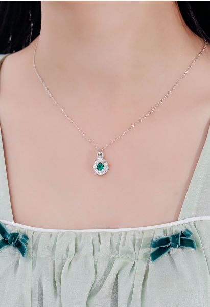 Rounded Halo Emerald Diamond Necklace