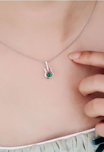 Guitar Shape Emerald Gem Necklace