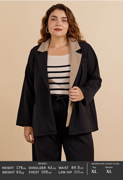 Contrast Notch Lapel Blazer in Black