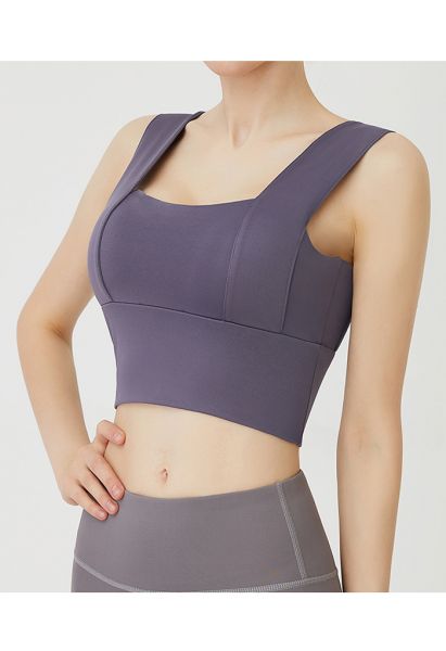 Strappy Seam Detail Medium-Impact Sports Bra in Purple