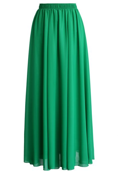 Emerald Green Chiffon Maxi Skirt