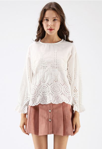 Level Up Eyelet Embroidered Top in White