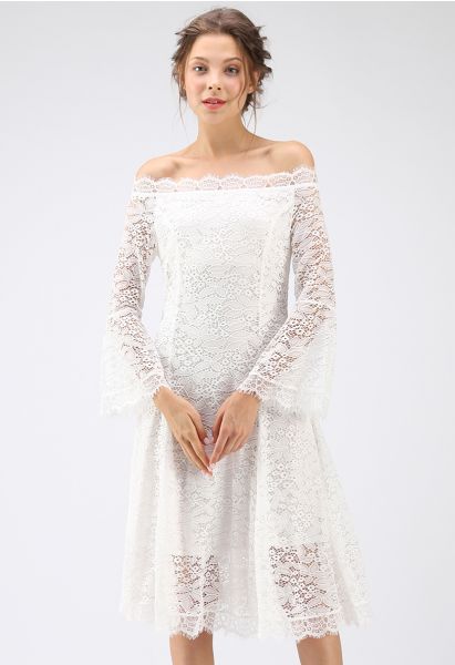 Remember Me Off-Shoulder Lace Dress in White