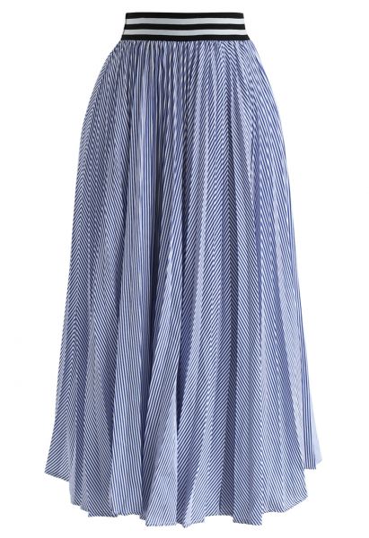 藍色條紋百褶裙
