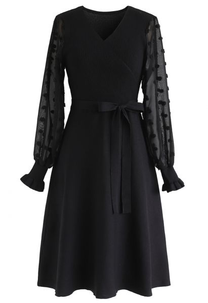 There You Go Wrap Knit Dress in Black