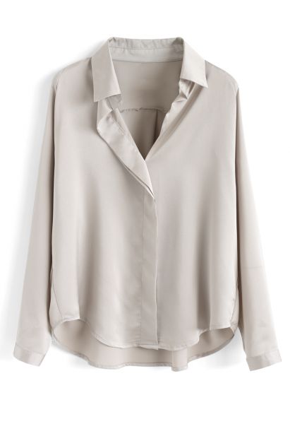 V-Neck Satin Smock Top in Ivory