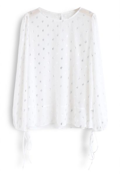 Oval Dots Print Semi-Sheer Top in White