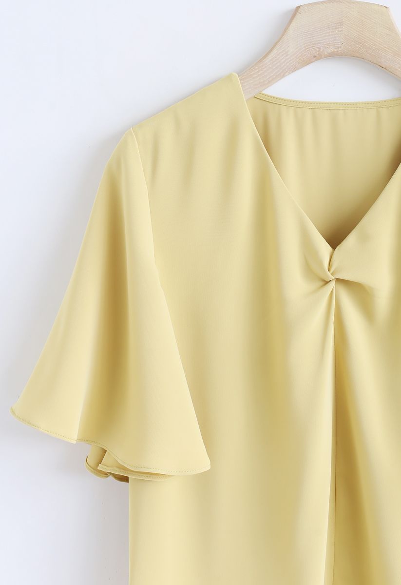 Flare Sleeves Front Twisted Top in Yellow