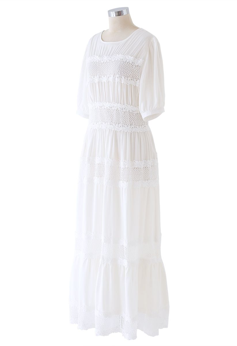 Lace Inserted White Maxi Dress