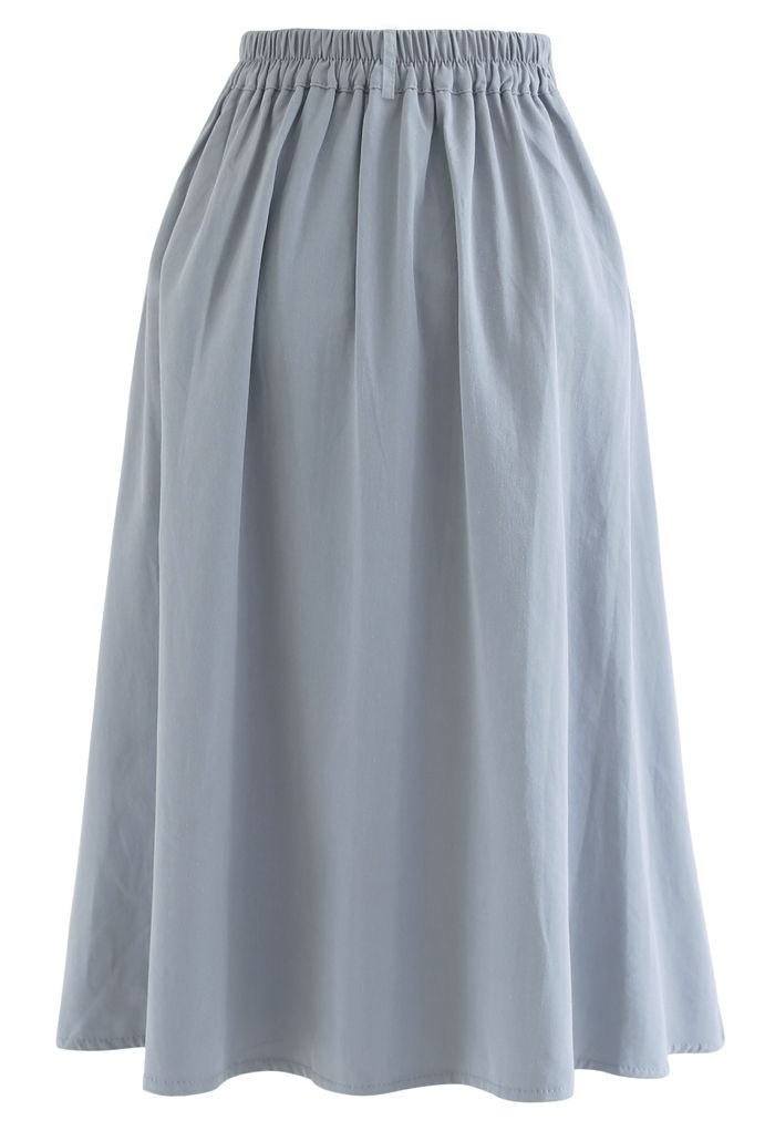 Slant Pockets A-Line Midi Skirt in Dusty Blue