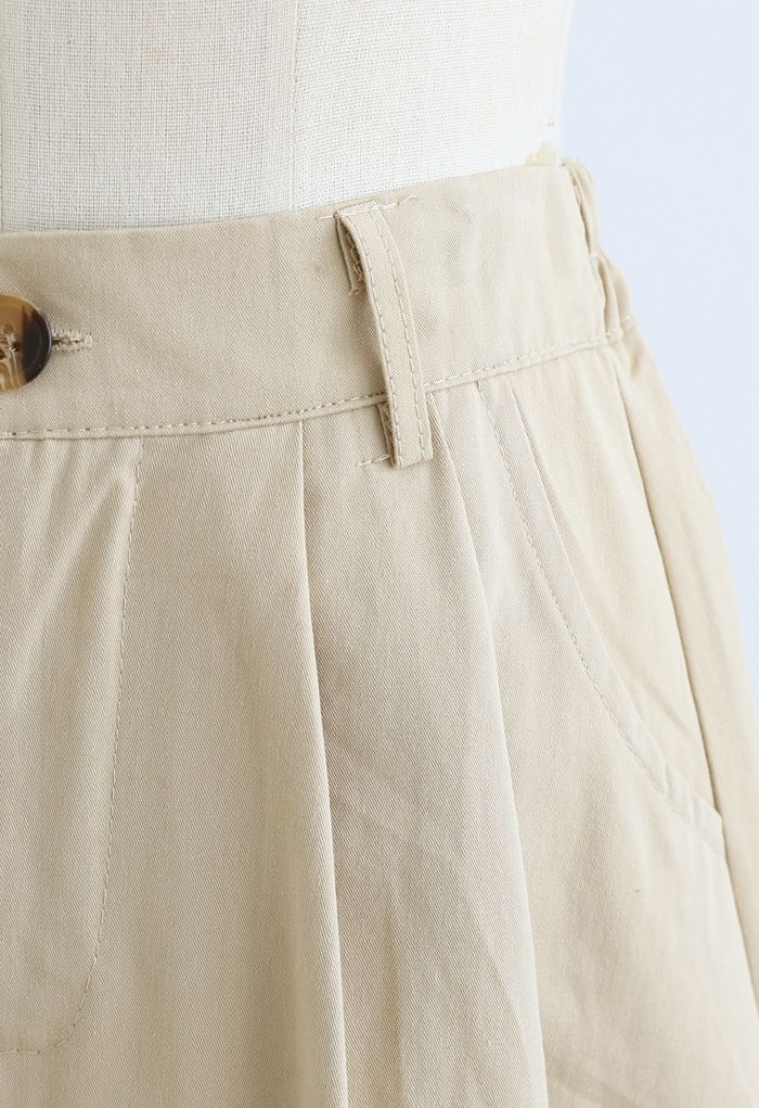 Slant Pockets A-Line Midi Skirt in Cream