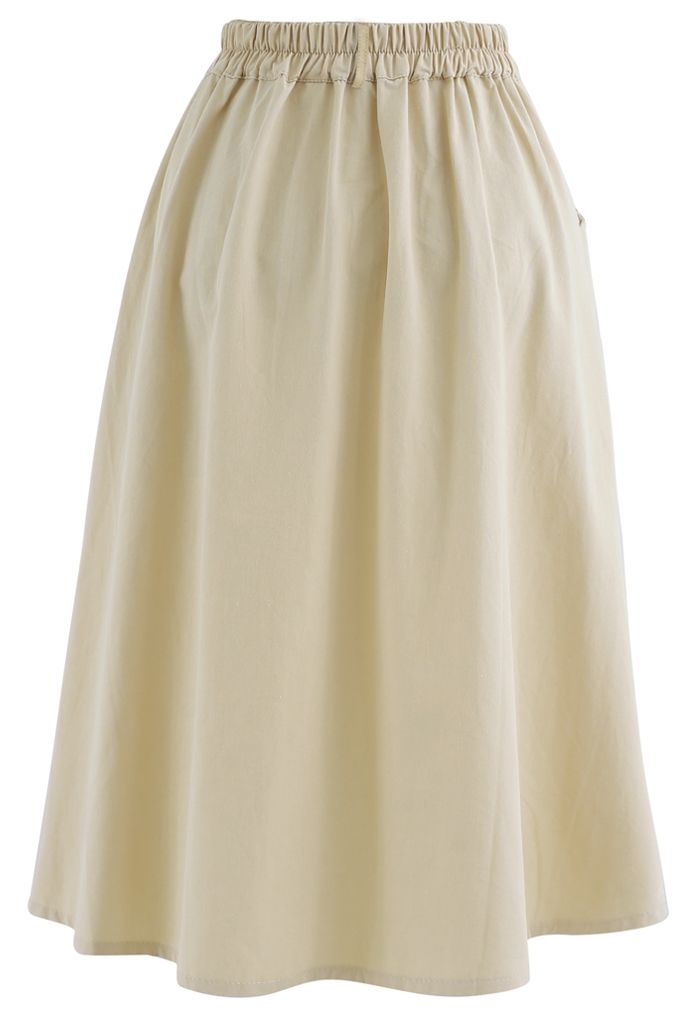 Slant Pockets A-Line Midi Skirt in Cream