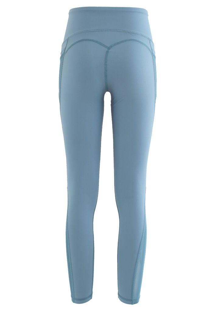 Mesh Pockets High Rise Seam Detail Ankle-Length Leggings in Blue