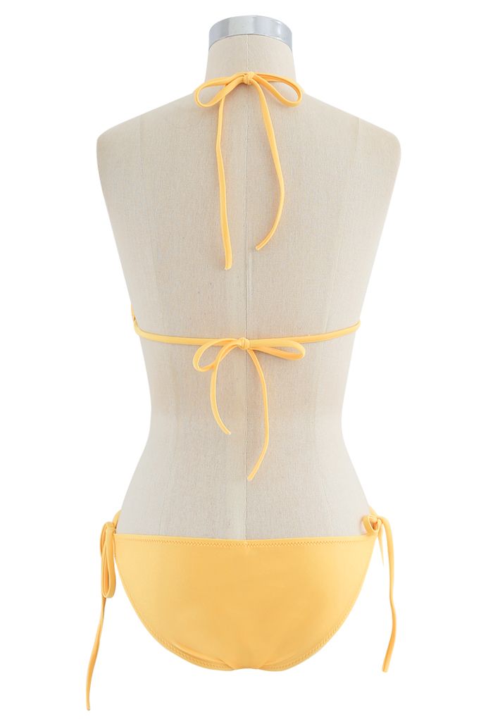 Self-Tied String Halter Bikini Set in Yellow