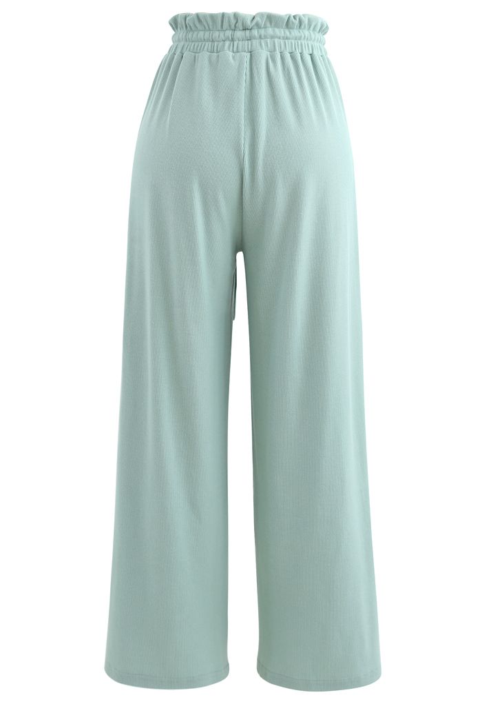 Drawstring Paper-Bag Waist Ribbed Yoga Pants in Mint