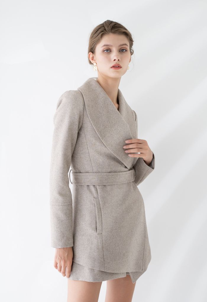 Rabato Wrap Belted Wool-Blend Coat in Light Tan