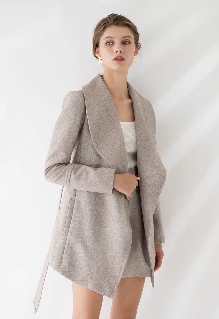 Rabato Wrap Belted Wool-Blend Coat in Light Tan