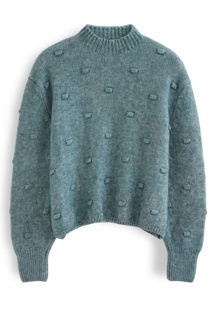 3D Dot High Neck Knit Sweater in Green