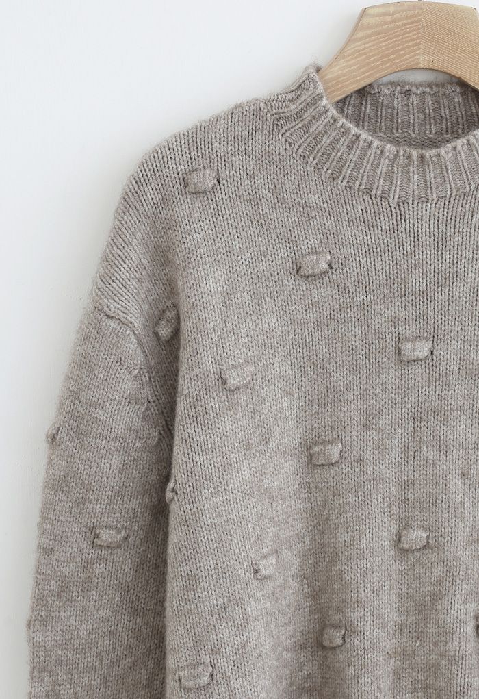 3D Dot High Neck Knit Sweater in Taupe