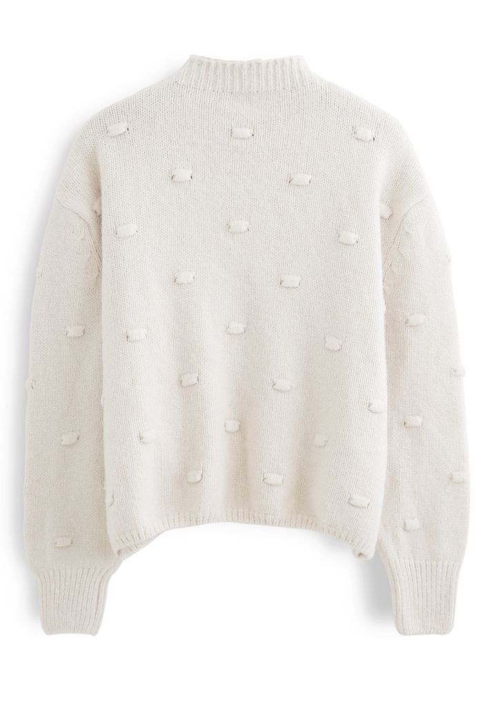 3D Dot High Neck Knit Sweater in Cream