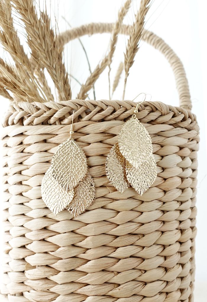 Triple Golden Leaves Earrings