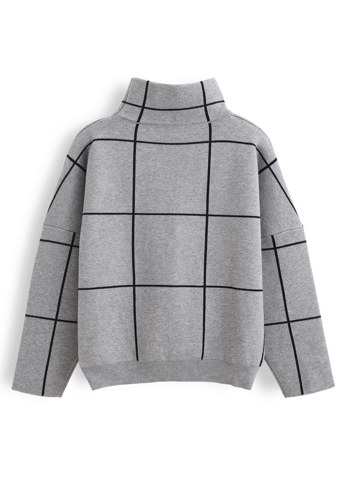 Grid Turtleneck Sweater in Grey