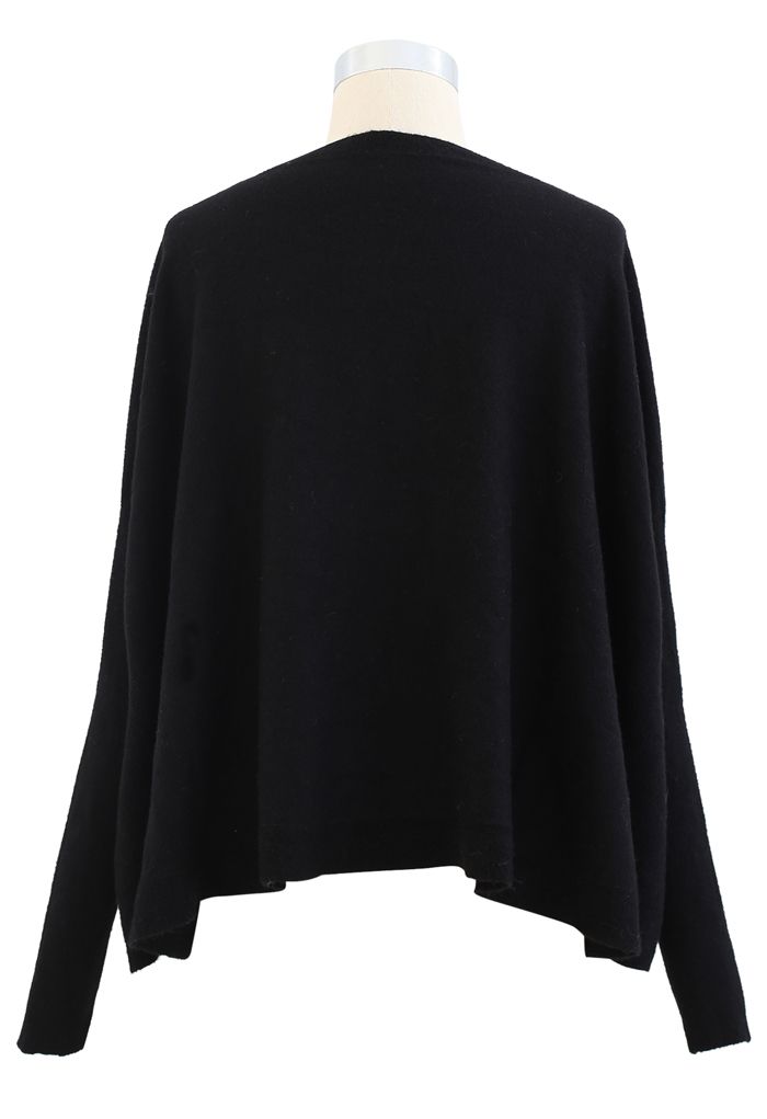 Soft Flare Hem Cape Sweater in Black