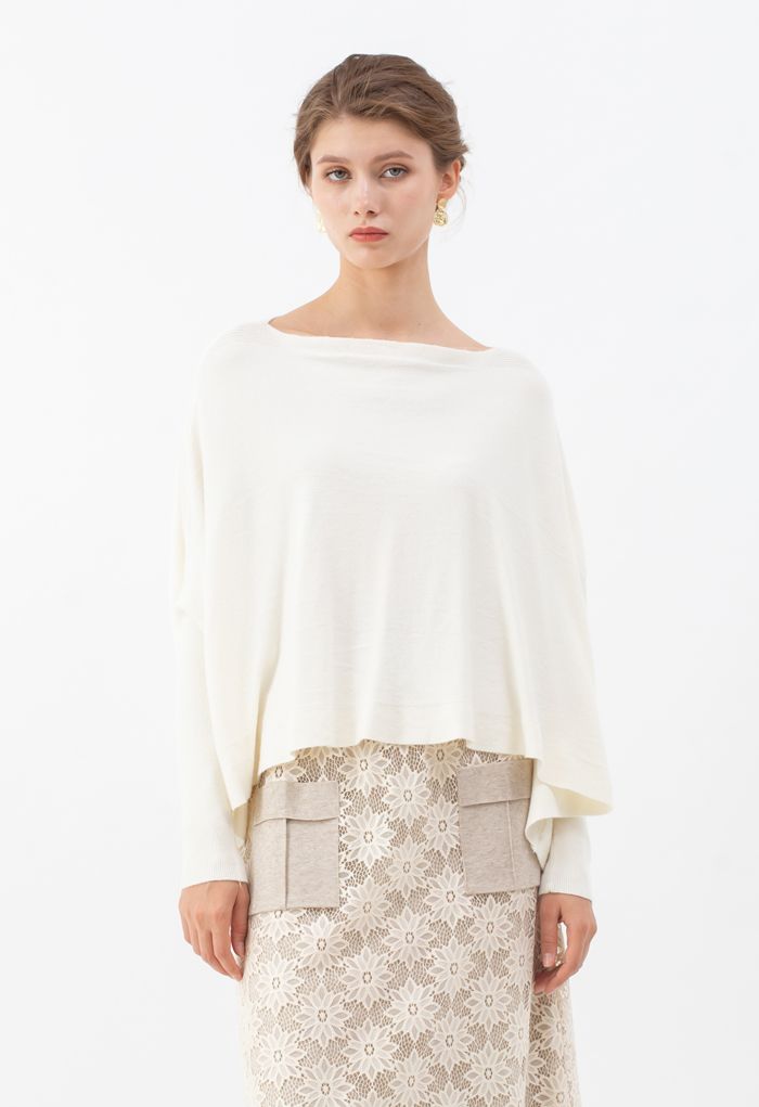 Soft Flare Hem Cape Sweater in Ivory