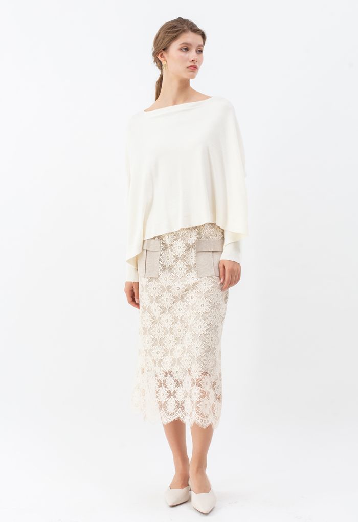 Soft Flare Hem Cape Sweater in Ivory