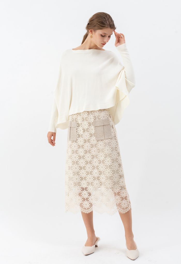 Soft Flare Hem Cape Sweater in Ivory